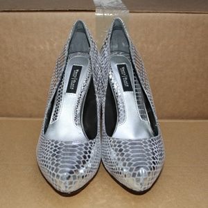 WHBM Silver Faux Snake Skin Heels